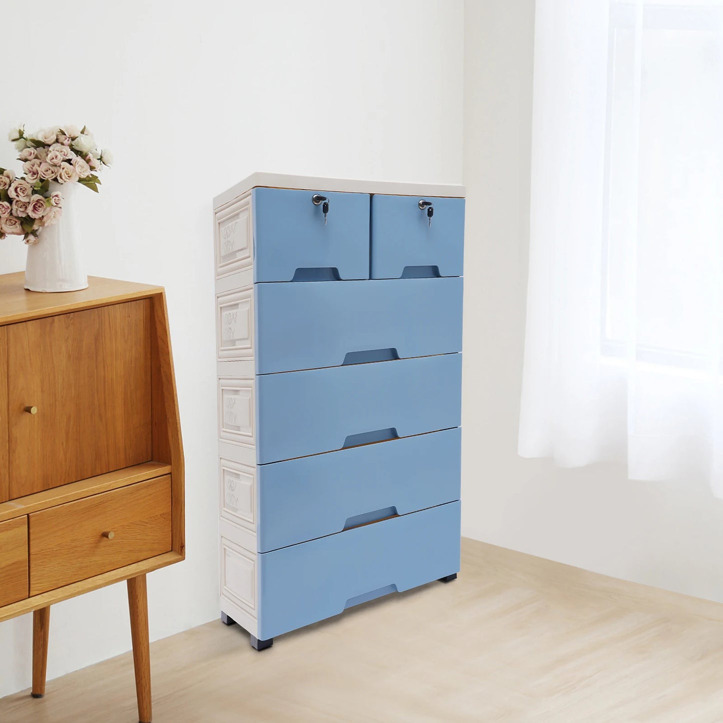 Blue 6-Drawer Storage Cabinet Tower Organizer