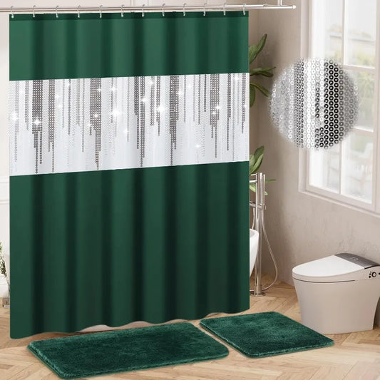 Shower Curtain Dark Green Bathroom Sets with Shower Curtain and Rugs