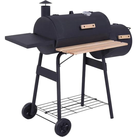 48" Portable Barrel Charcoal BBQ Grill, Steel Outdoor Barbecue Smoker with 232 Square Inches Cooking Space, Black