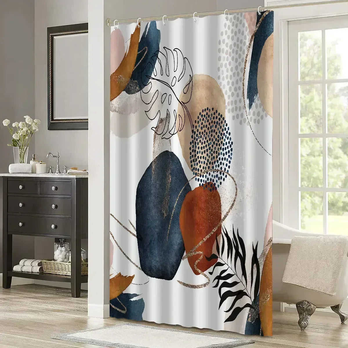 Shower Curtain Waterproof Bathroom Curtain with 12 Hooks