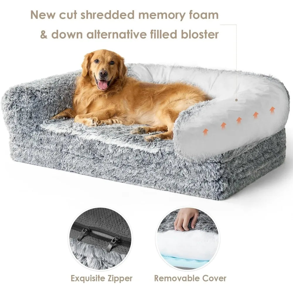 Waterproof Faux Fur Human Dog Bed with Memory Foam