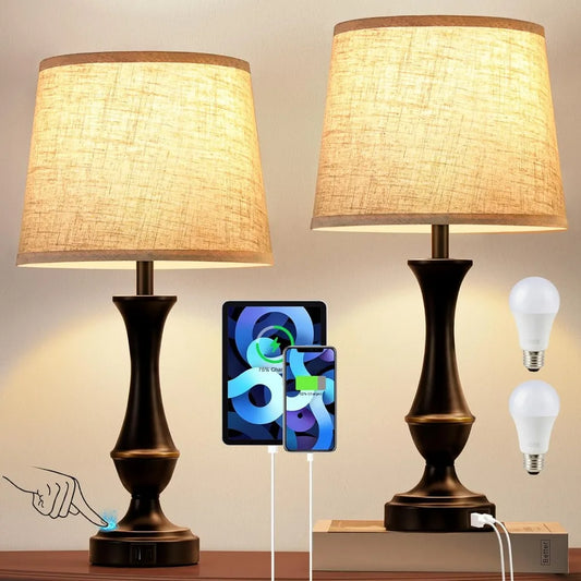 Upgraded Touch Lamps for Bedrooms Set of 2