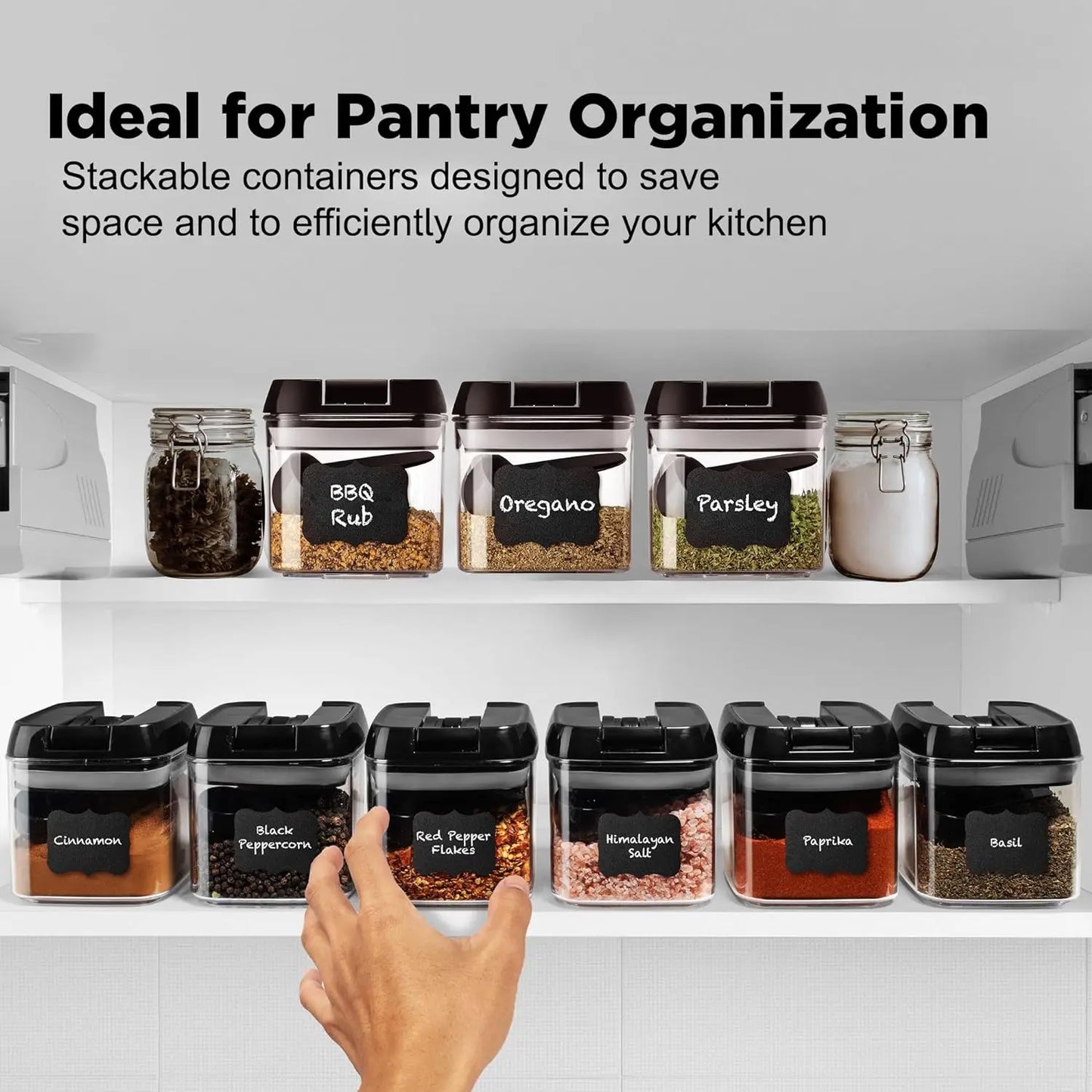 9 Pc Airtight Kitchen Cabinet & Pantry Organization Canister Set for Spices