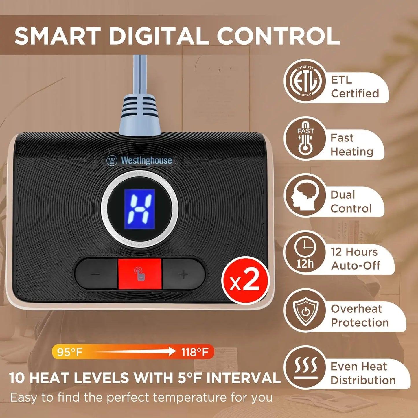 Heated Blanket Queen Electric Blanket with 10 Heating Levels,12 Hours Auto Off, Fast Heating Blanket