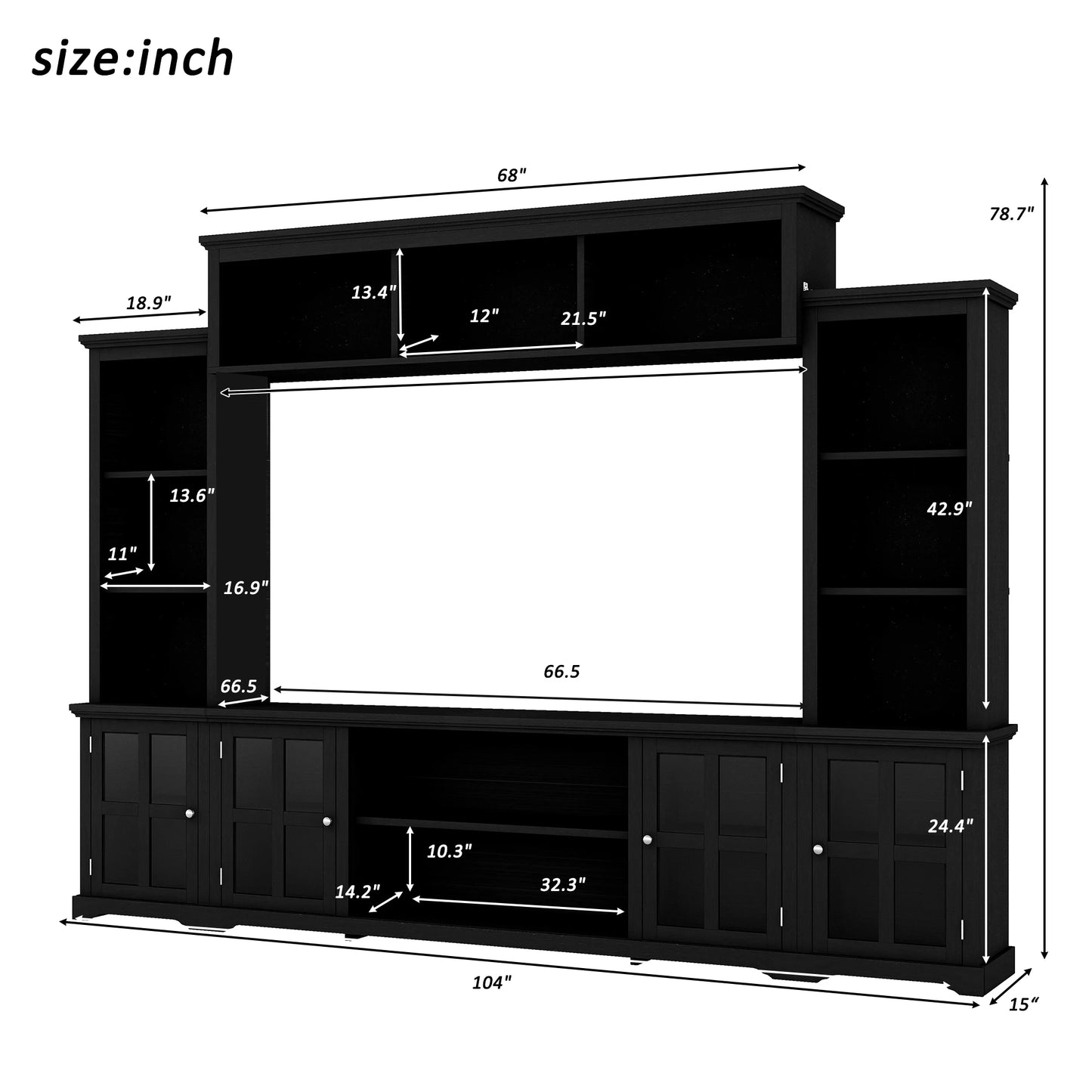 Entertainment Wall Unit with Bridge TV Cabinet for TVs Up to 70"