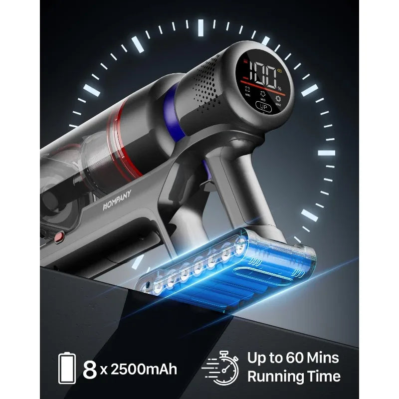 Cordless Vacuum Cleaner with Touch Screen, Max 60 Mins Runtime