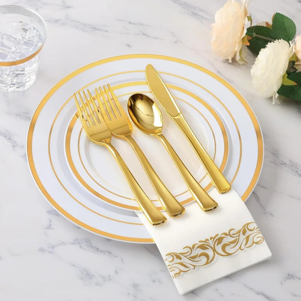 700 Piece Gold Dinnerware Set for 100 Guests