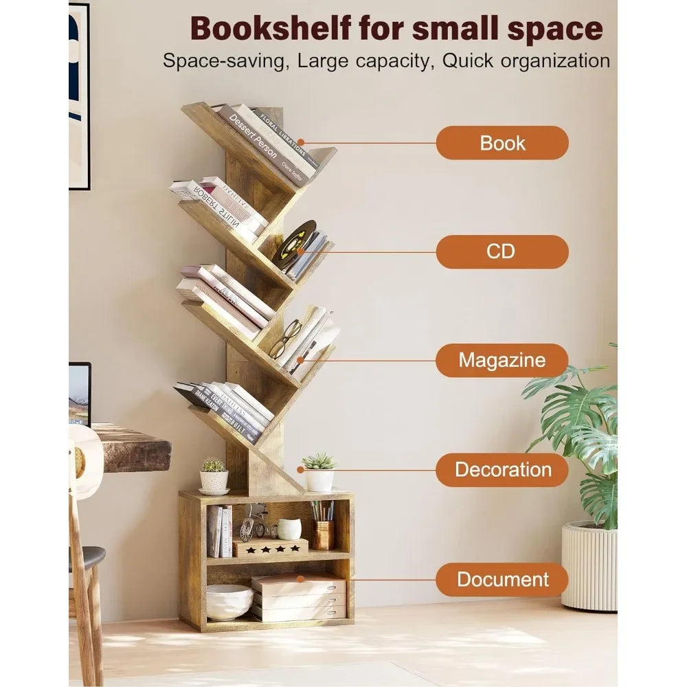 6 Tier Tree Small Floor Standing Bookshelf