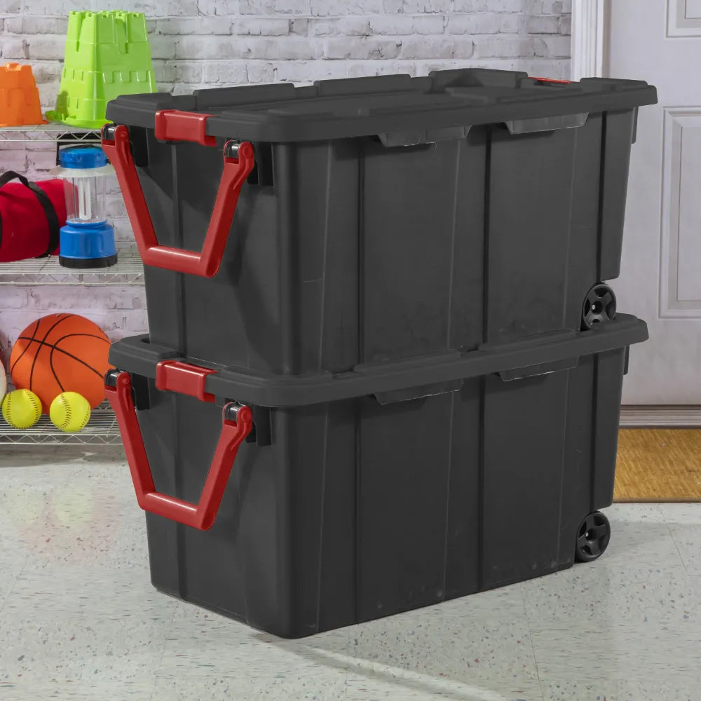 Sterilite Storage Boxes 40 Gallon totes with wheels.