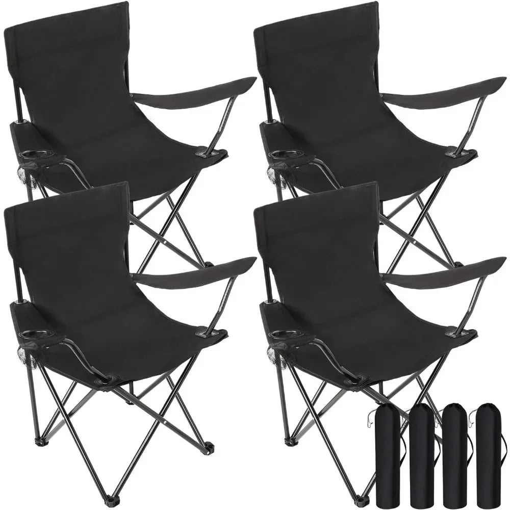 4 Piece Camping Chair Set Outdoor Folding Chair with Mesh Cup Holder