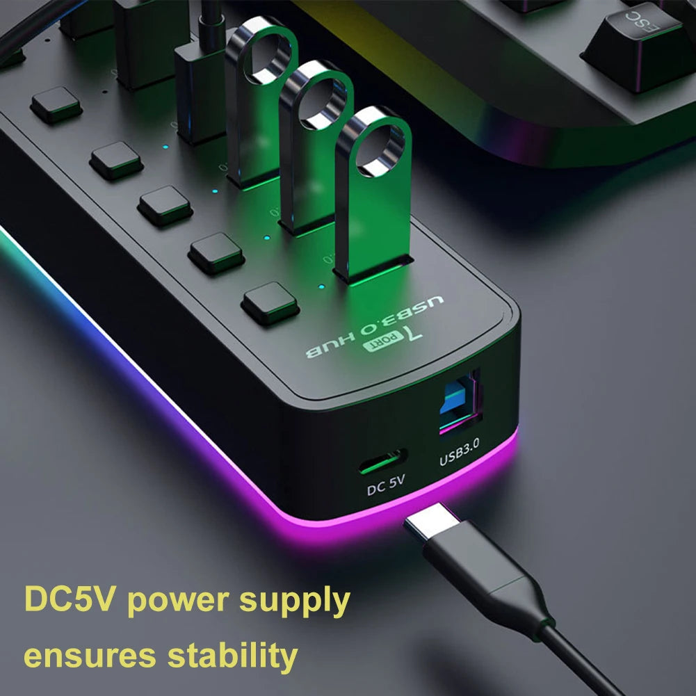 7 in 1 Multi Splitter Adapter RGB Dongle Docking Station 5Gbps