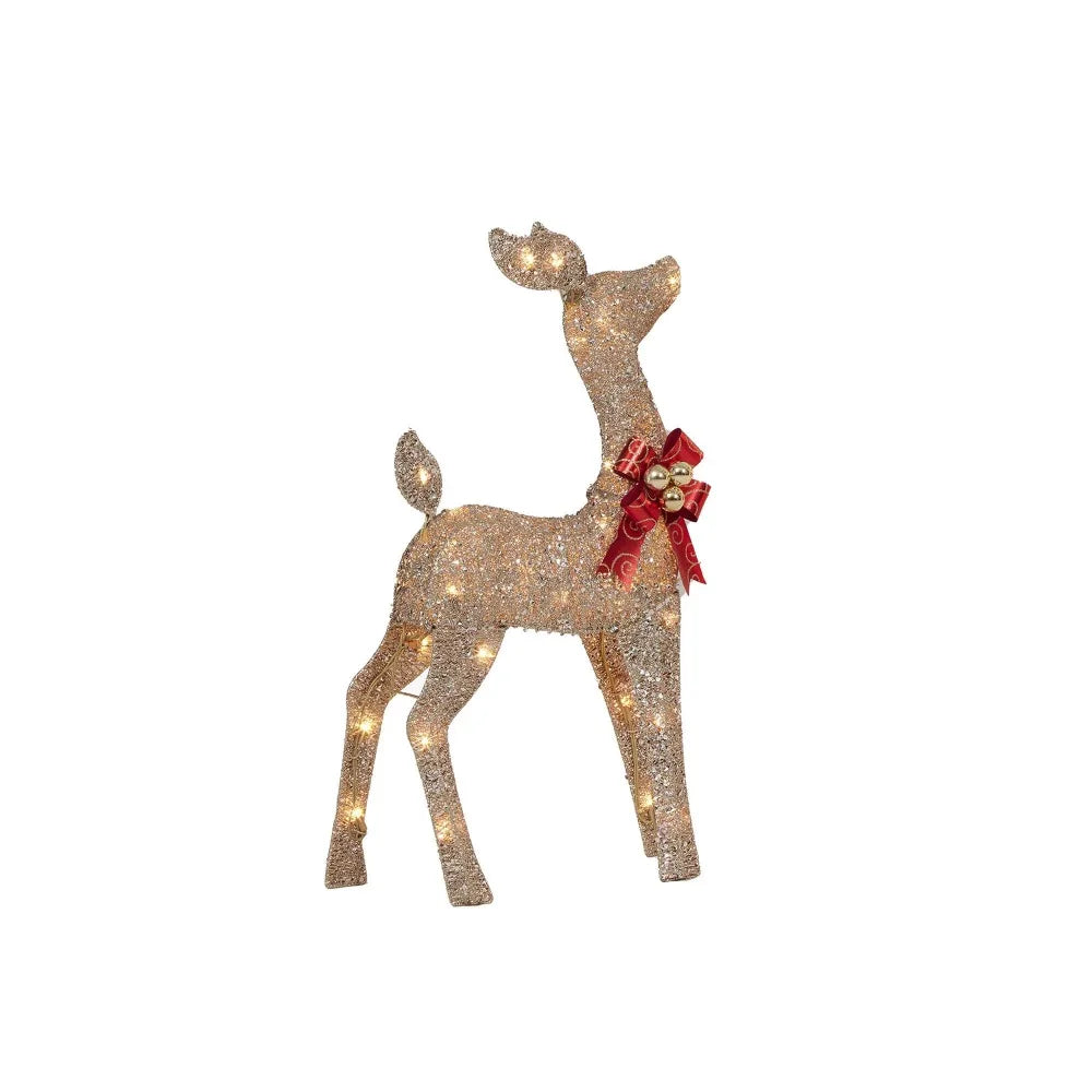 Set of 3 Light-up Glitter Deer Family With 210 Clear Incandescent Christmas Lights