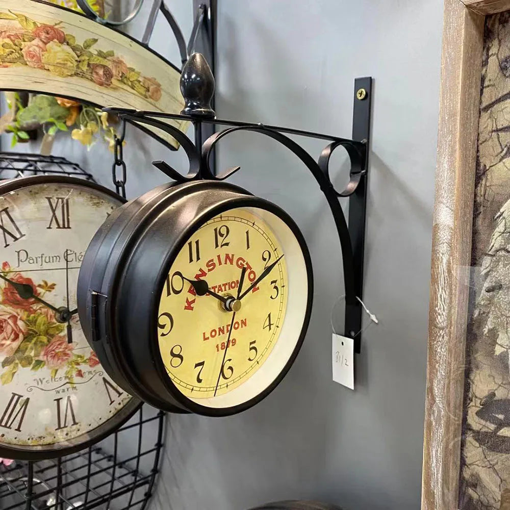 Unique Double-Sided Antique Mini Wall Hanging Clocks Living Room Bedroom Study Classic Wall Decor