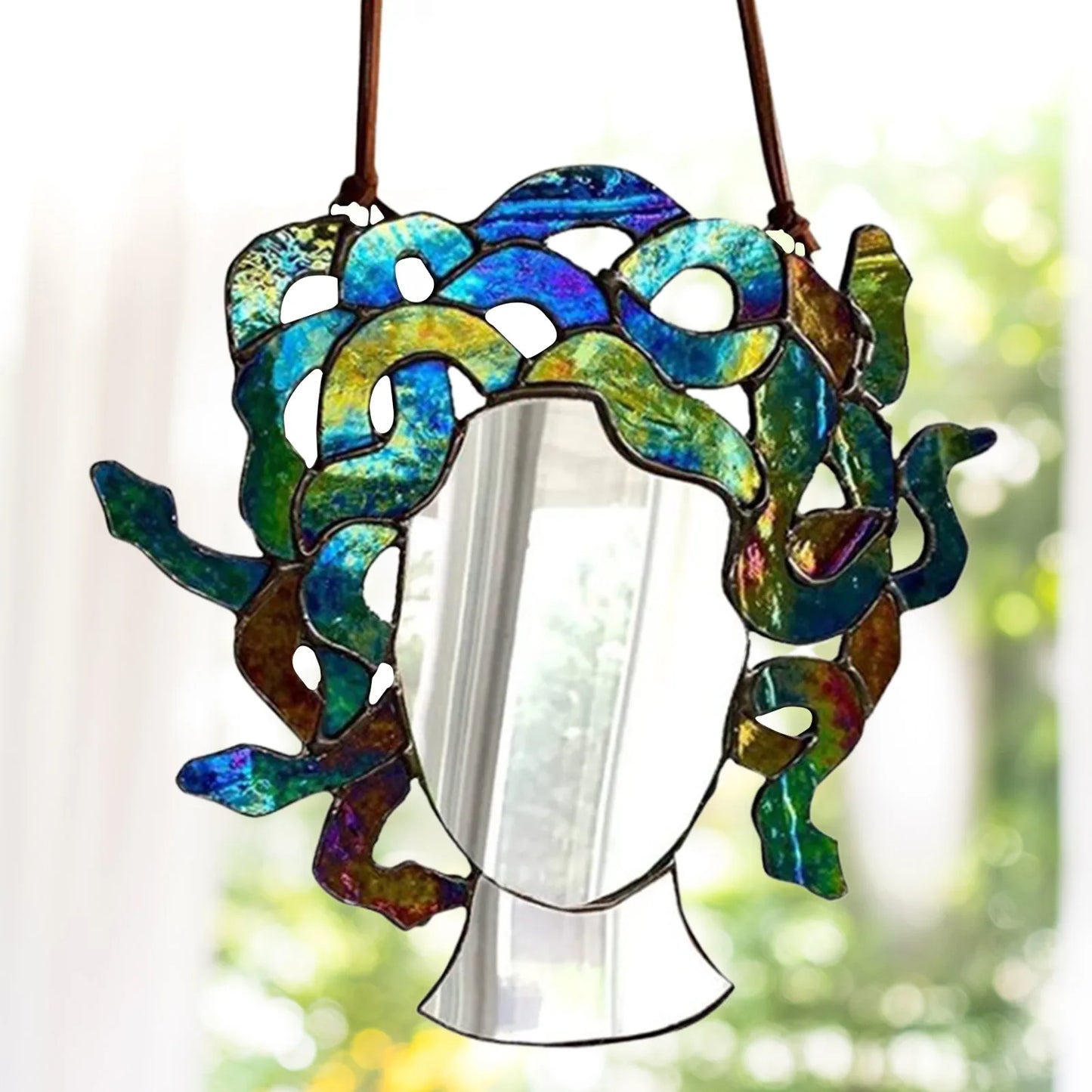 Stained Glass Medusa Mirror Colorful Acrylic Decorative Medusa Hair Vintage Multi-Functional Home Decor For Indoor And Outdoor