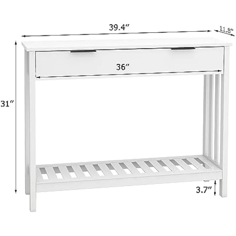 White Narrow Console Table with Storage Modern Wood