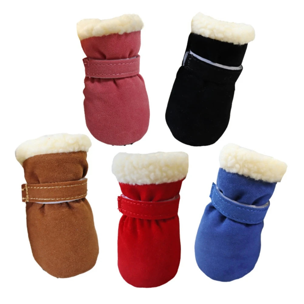 4pcs/set Plush Dog Boots Socks Comfortable Anti-Slip Footwear