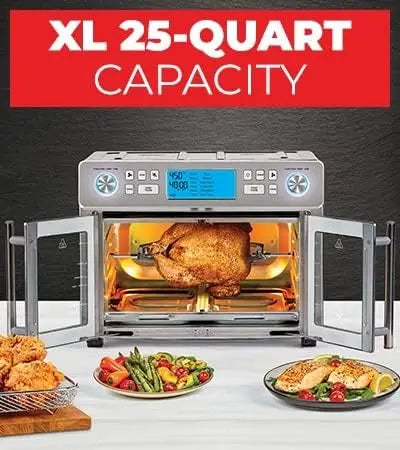 26 QT Extra Large Air Fryer, with French Doors, Stainless Steel