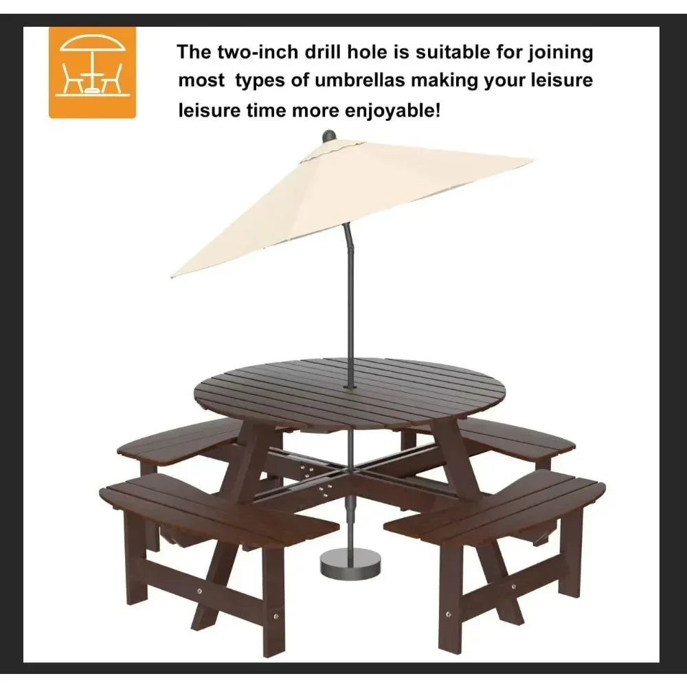 Backyard Outdoor Round Table With Umbrella Hold Design