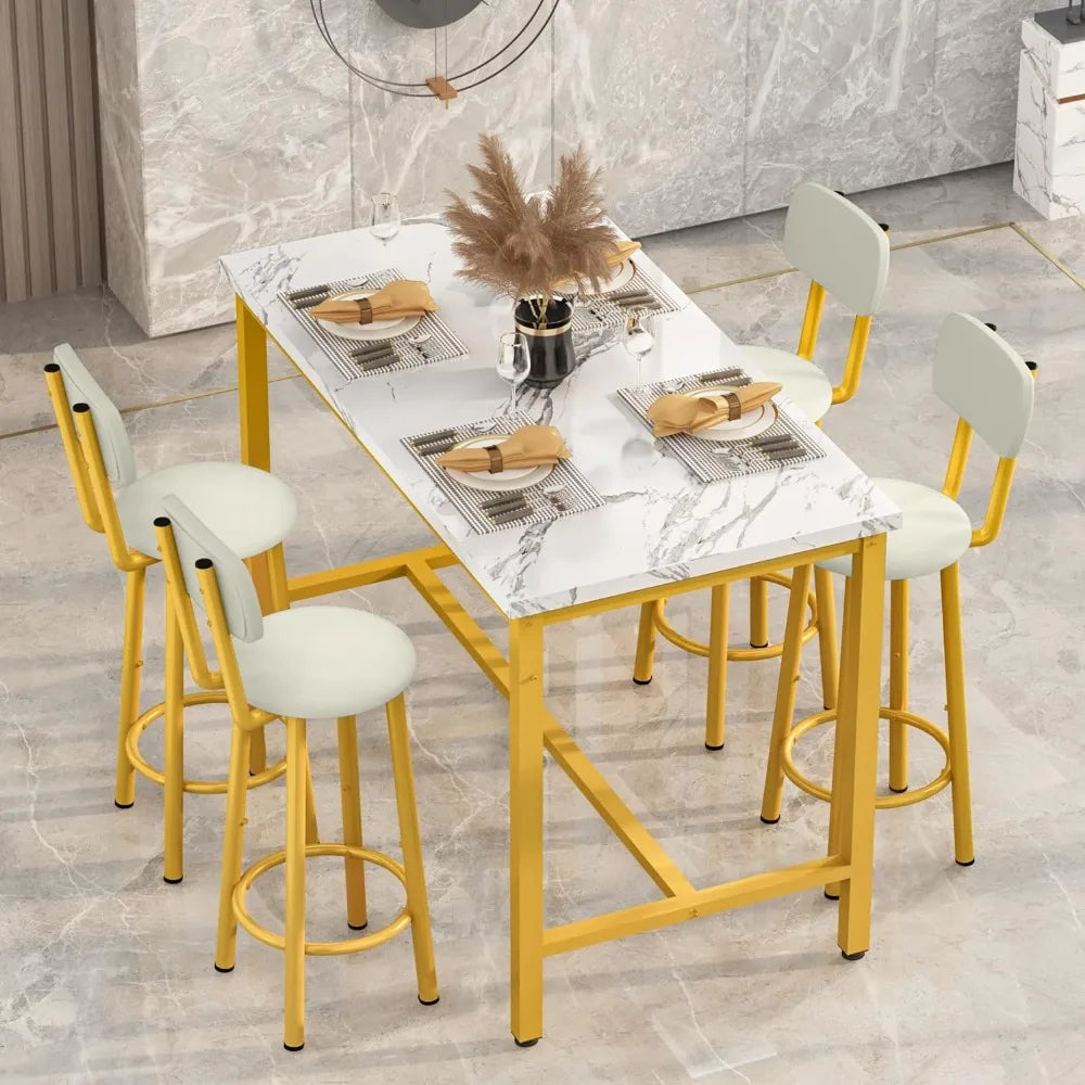 Faux marble dining table with 4 upholstered chairs