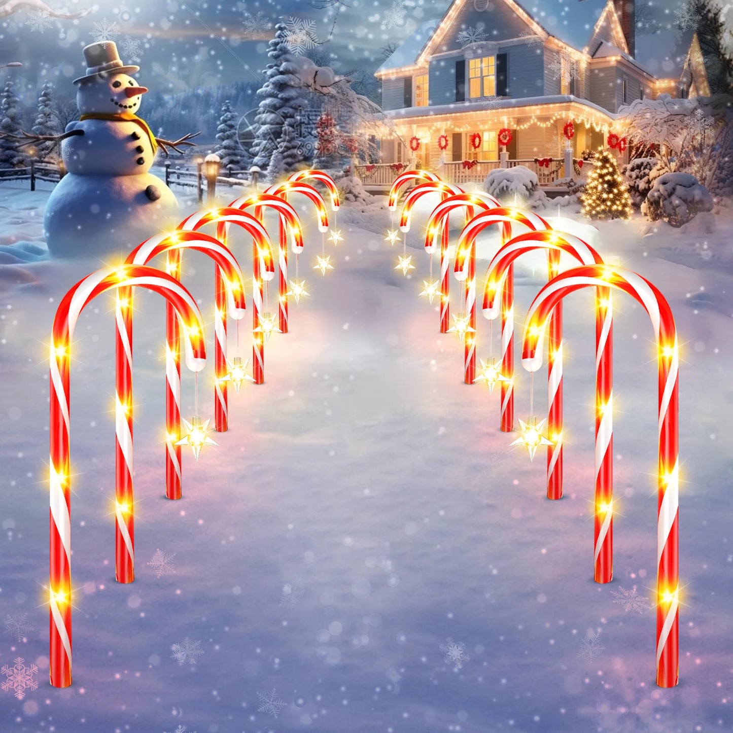 Christmas Decorations Outside144 LED Bright Solar Christmas Candy Cane Pathway Lights with Star and 8 Modes