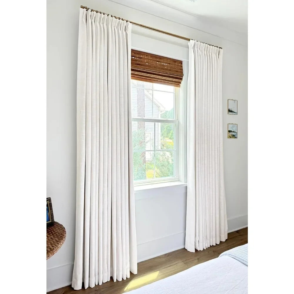 Pinch Pleated Linen Blackout Curtains 96 Inch Length 2 Panels Set,Linen Drapes W40 x L96, Beige White