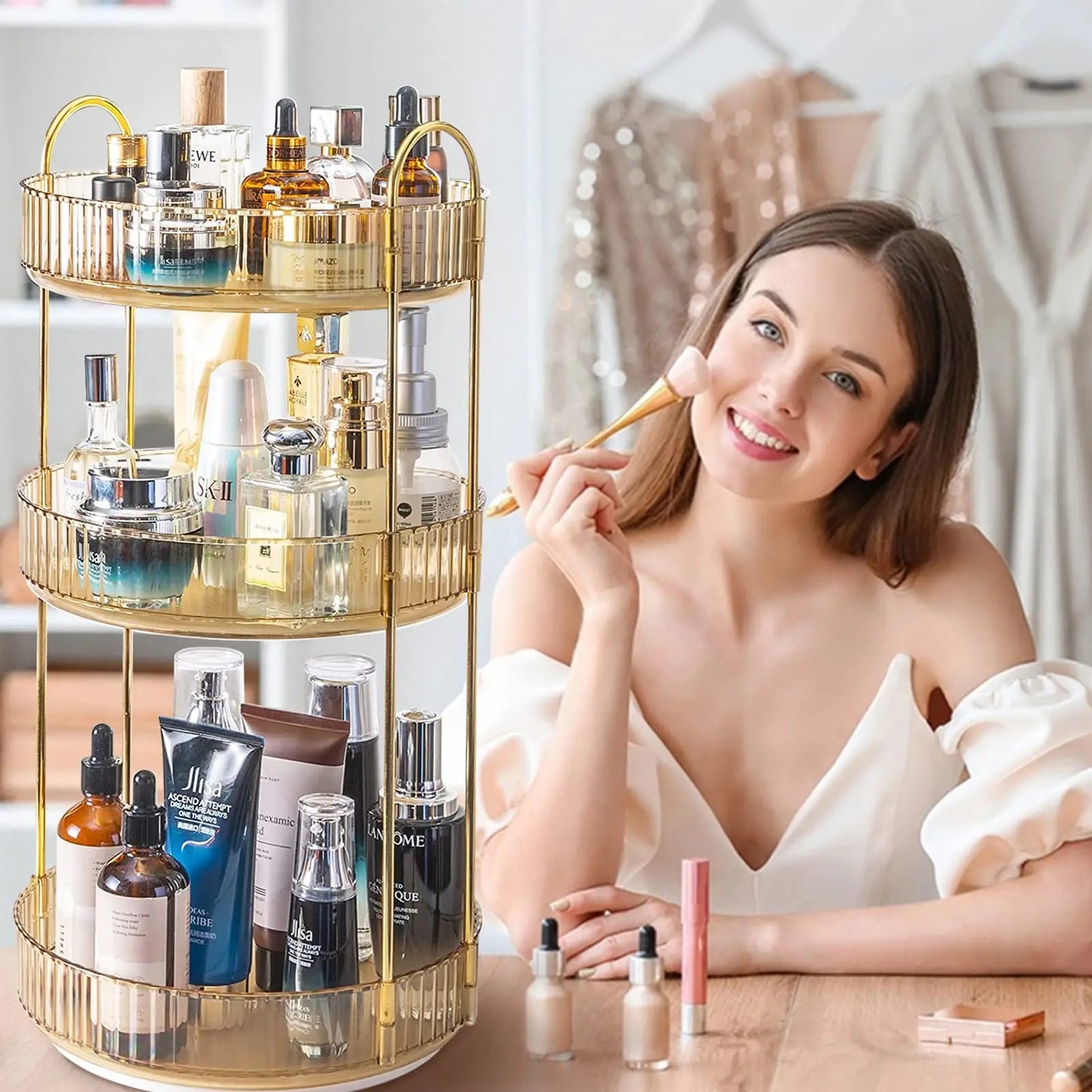 Rotating Makeup Organizer for Vanity 3 Tier