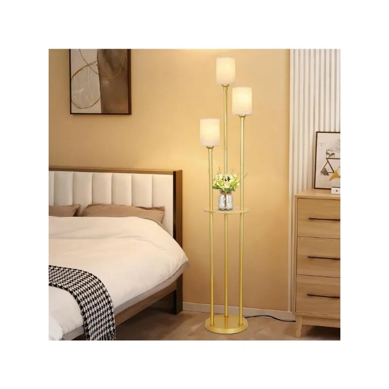 Modern Floor Lamps 3-Lights Standing Lamp with Linen Shade and Foot Switch