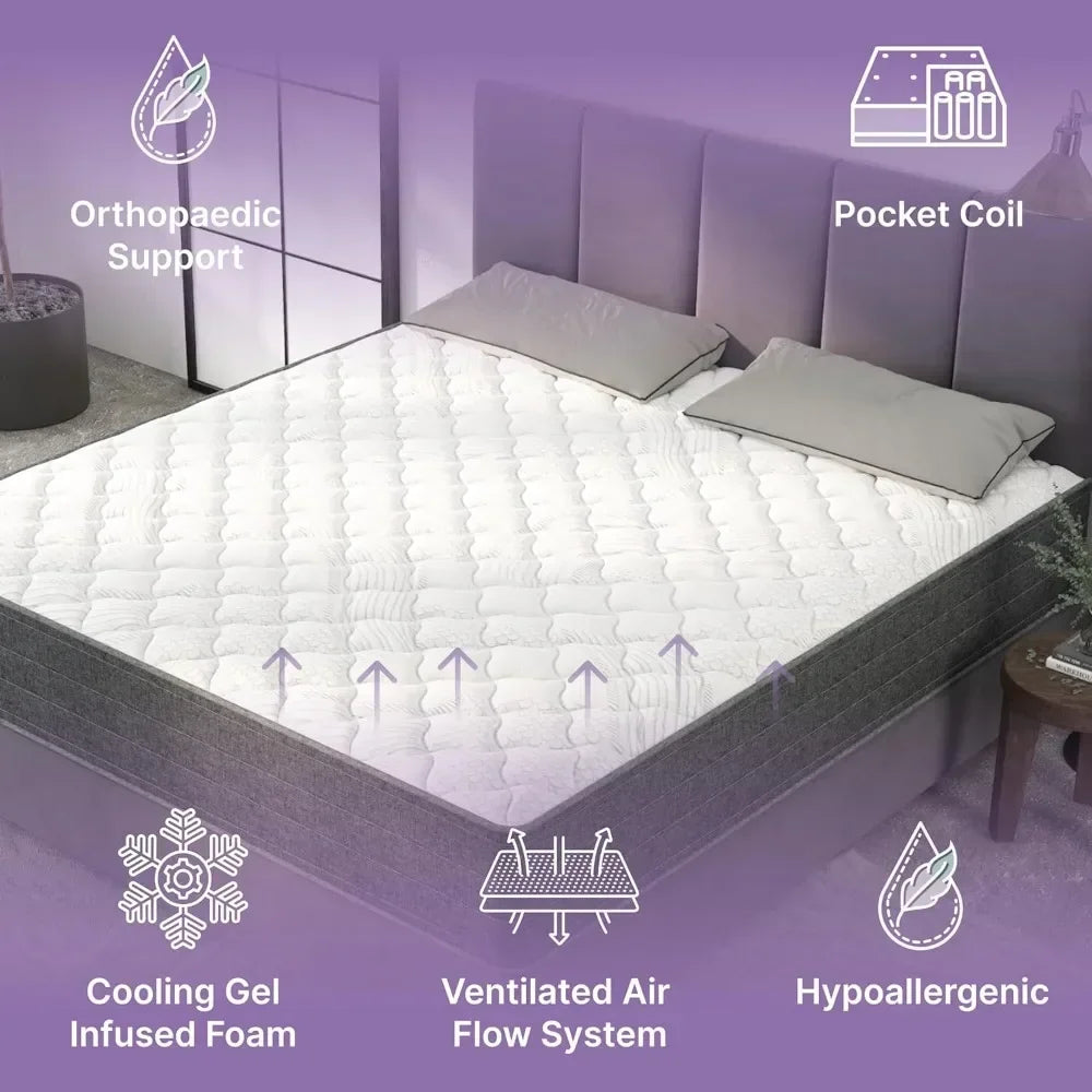 Full Mattress, 10 Inch Hybrid Cooling Gel Infused Pocket Spring and Memory Foam Mattress