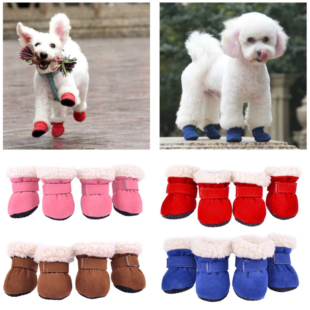 4pcs/set Plush Dog Boots Socks Comfortable Anti-Slip Footwear