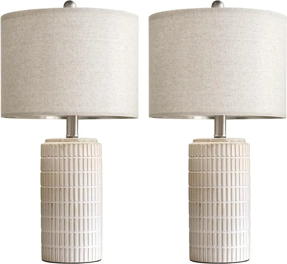 Modern Ceramic Table Lamp Set of 2 White Desk Lamps