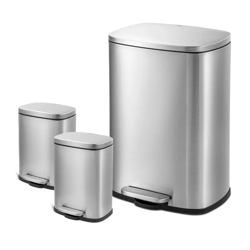 Rectangular stainless steel Step Garbage 3 set