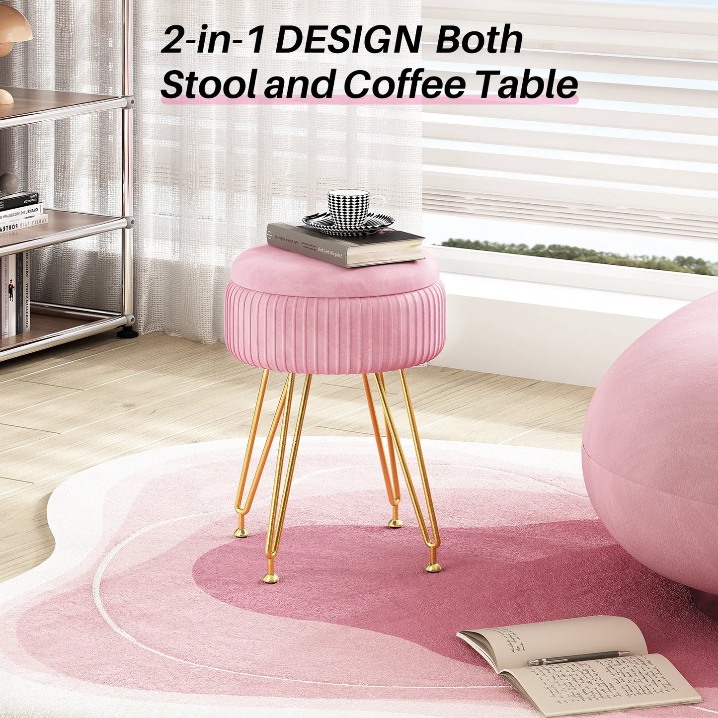 Vanity Stool Chair with Storage Multifunctional Makeup Chair Footrest with Anti-Slip Feet for Living Room Bedroom