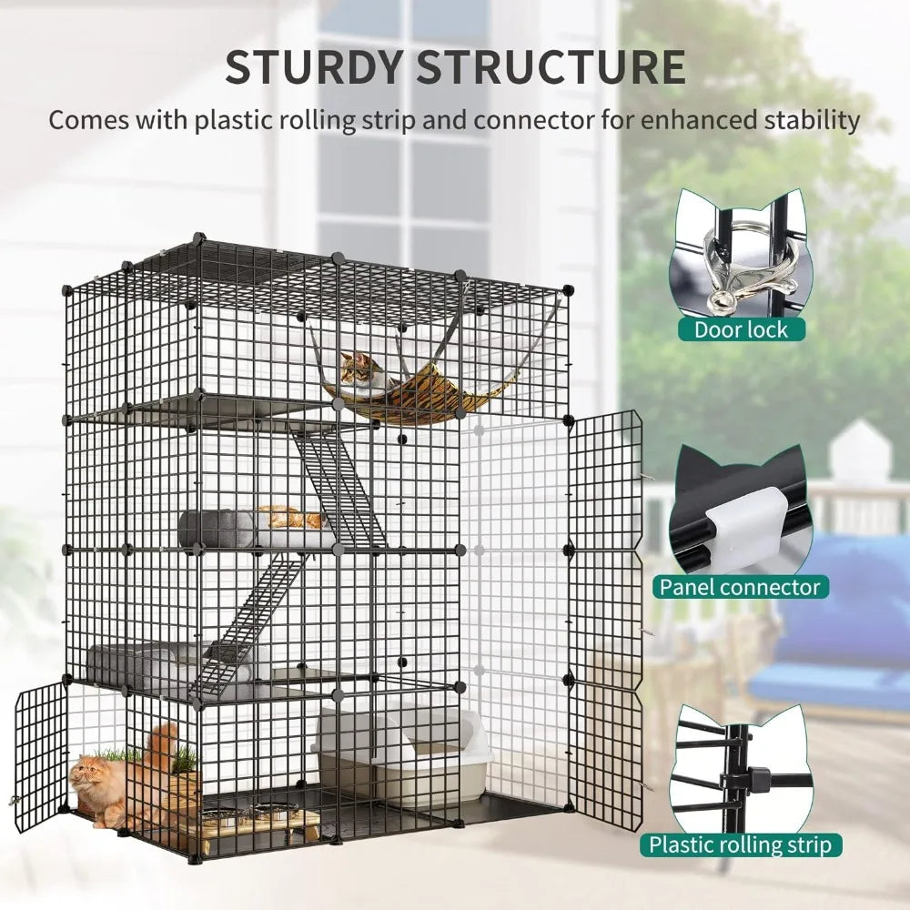 4-Tier Indoor Cat Enclosure with Hammock for 1-3 Cats