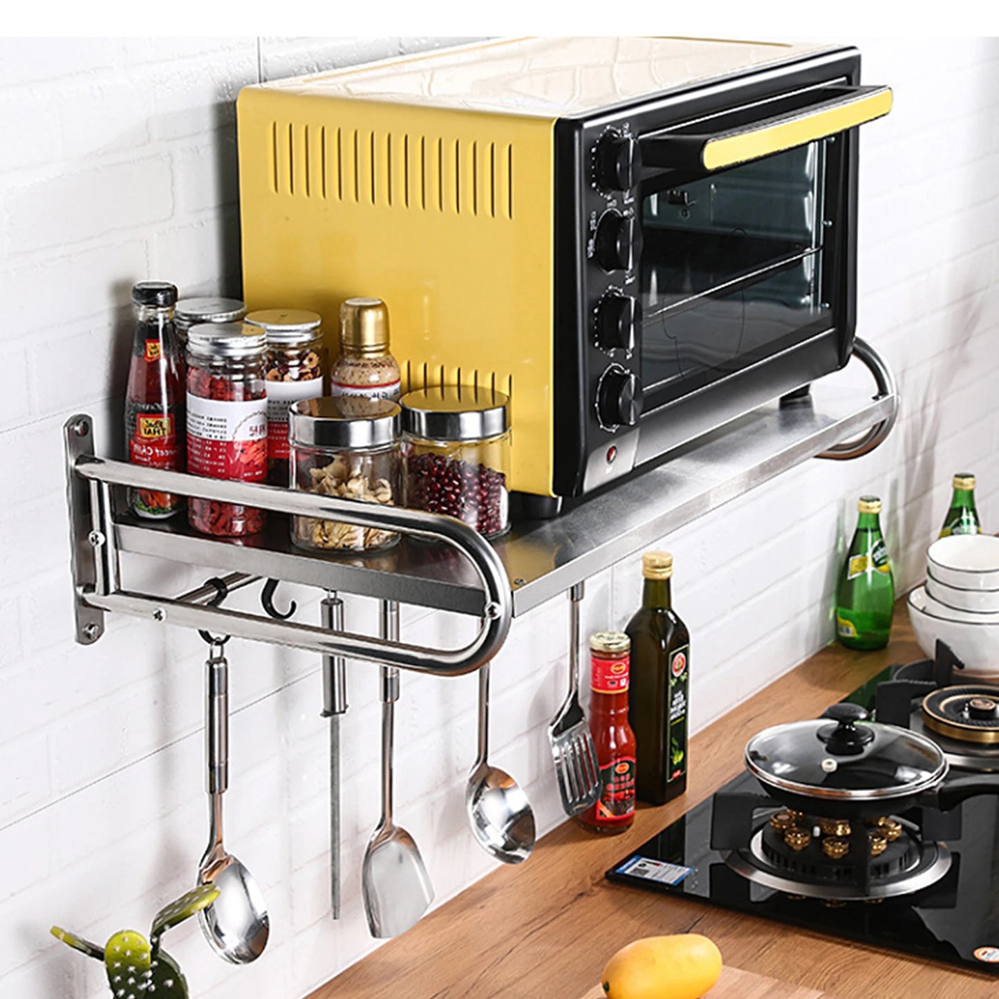 Stainless Steel Microwave Oven Shelf Wall-Mounted Kitchen Shelf