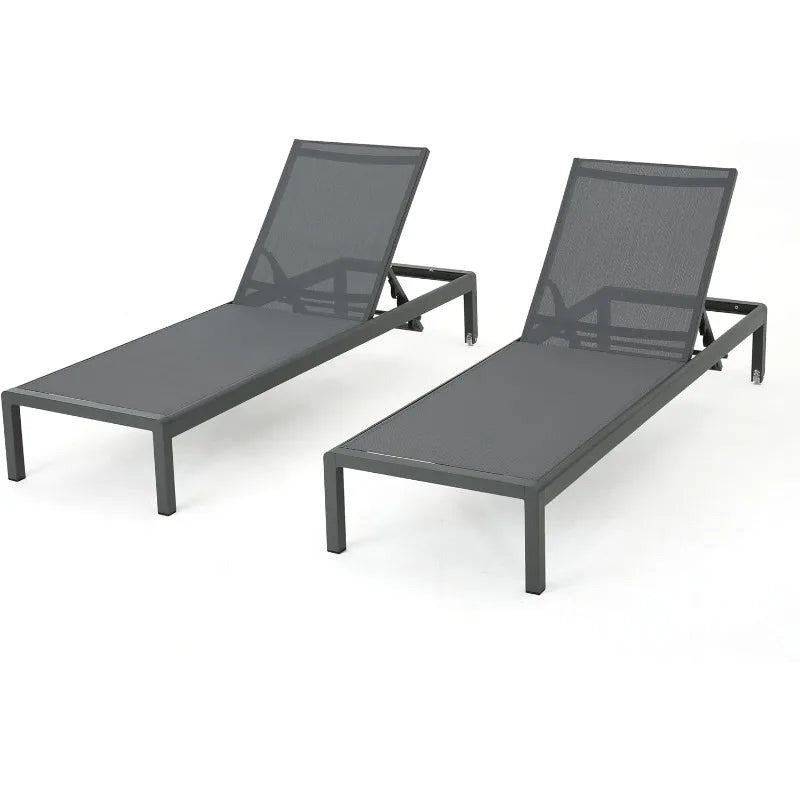 Outdoor Chaise Lounges with Mesh Seat, 2-Pcs Set