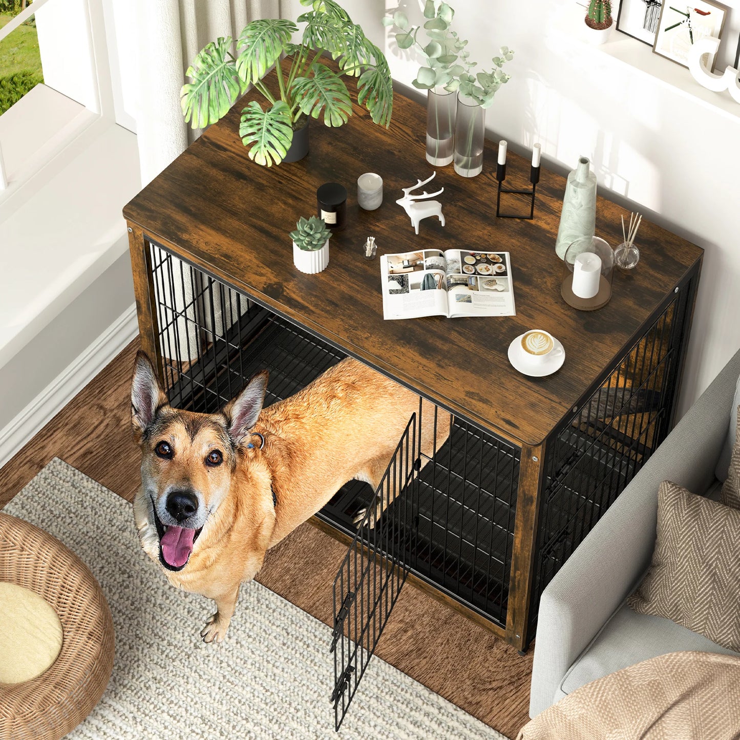 S M L 3 Sizes Dog Crate End Table Furniture Wood Metal Combine