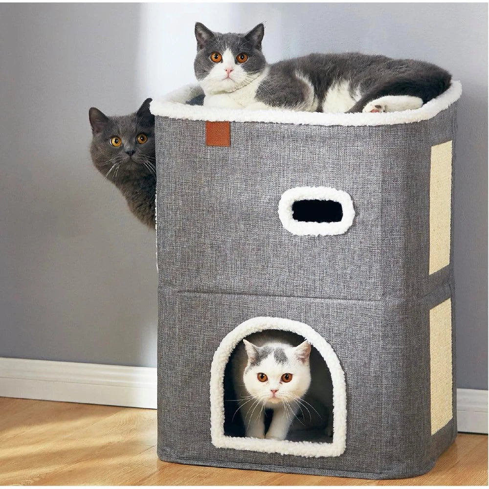 Hideaway Cave 2-Storey Cat House for Indoor Cats Bed