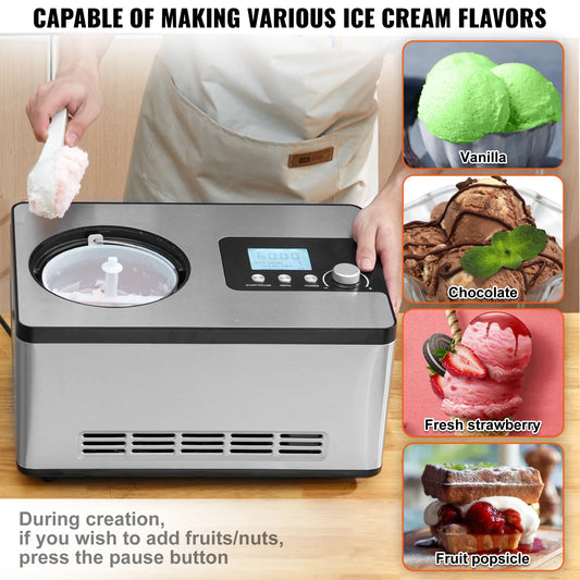 Automatic Ice Cream Maker with Built-in Compressor 2 Quart No Pre-freezing