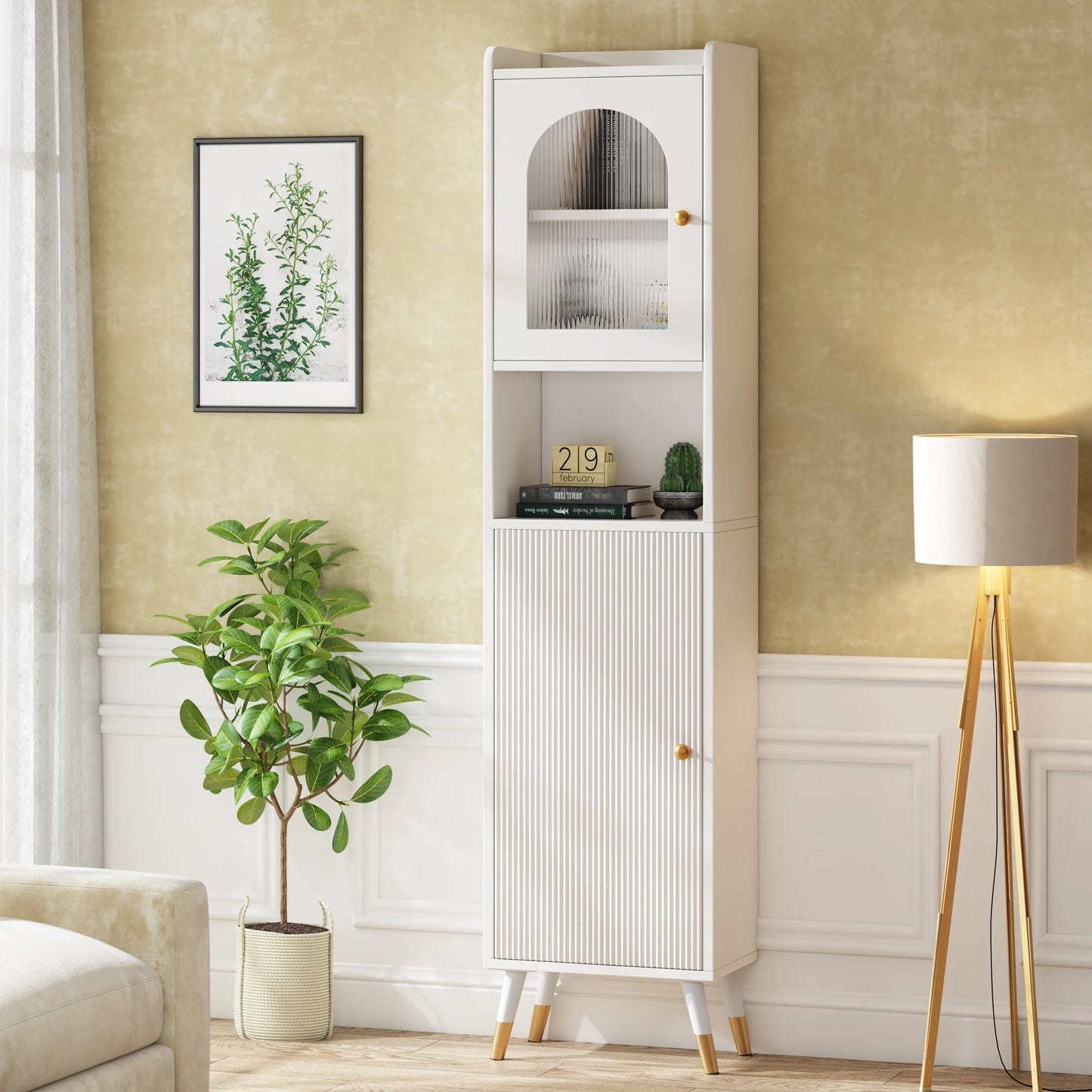 Bathroom Cabinet, 66.9’’ Tall Slim Linen Storage Cabinet with 2 Doors and 6 Shelves