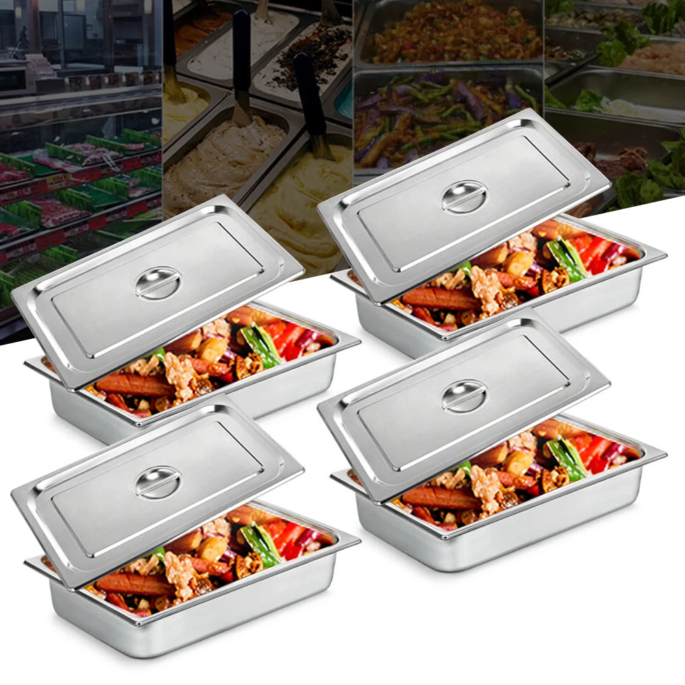 4Pcs Buffet Table Pans Tray Stainless Steel Food Container for Party BBQ Baking