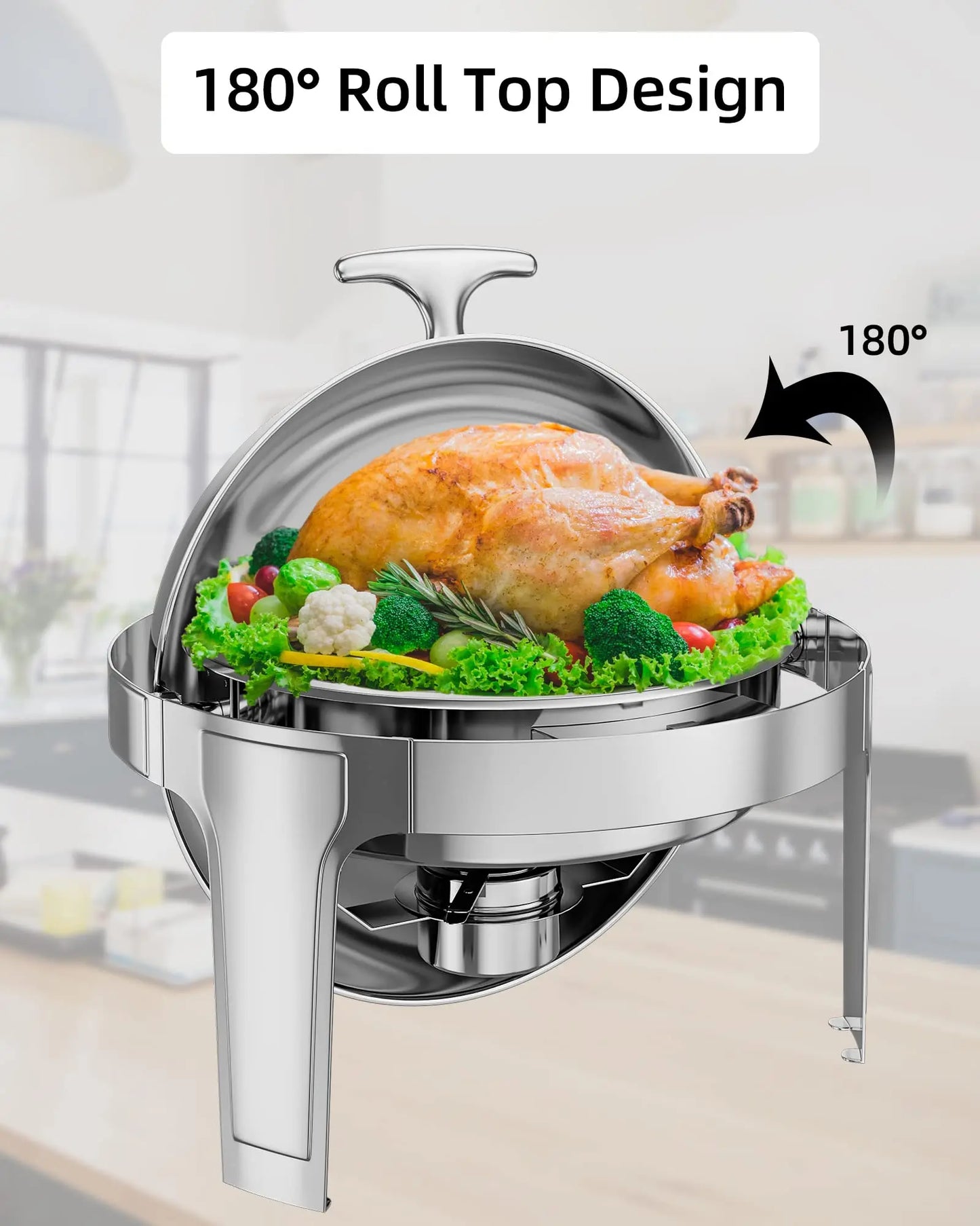 Set 6 QT Stainless Steel Chafer Round Catering Food Warmer Server with Lid Water Pan Stand