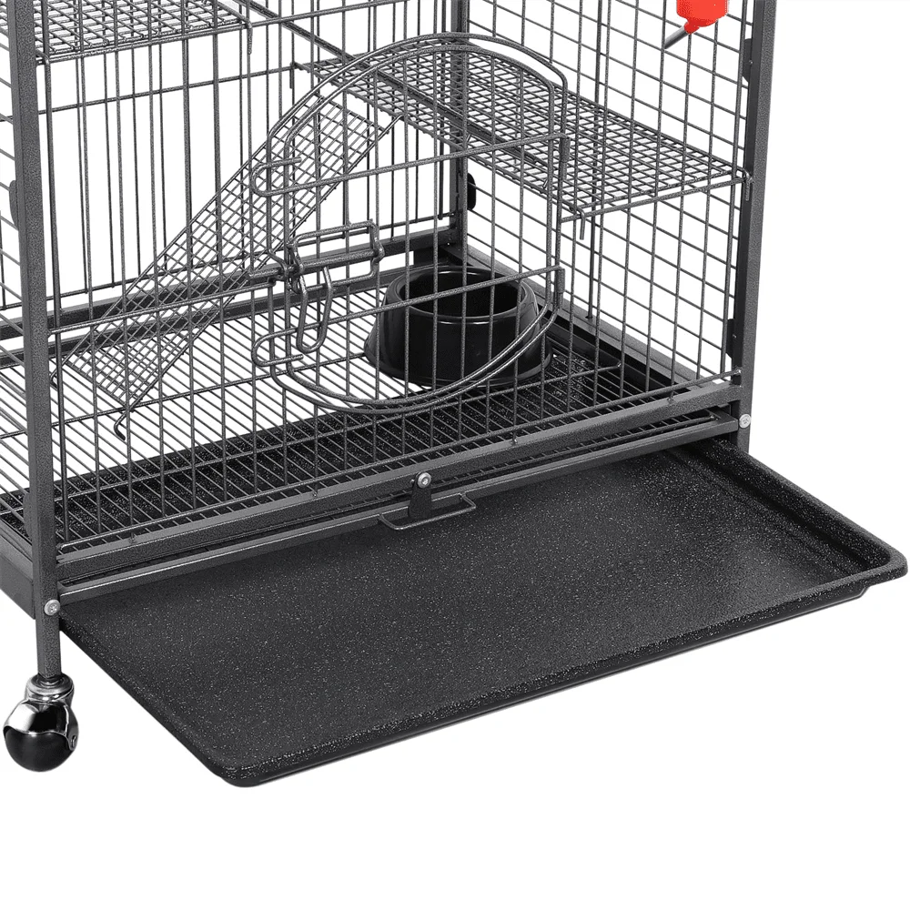 37" Rolling Ferret Cage 4-Tier Small Animals Hutch Pet Cage with Bowl & Water Bottle for Ferret Chinchilla Rabbit Rat Squirrels,