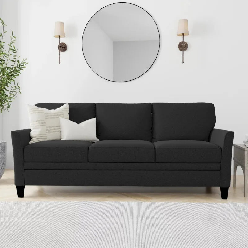 3 Seat Classic Modern Sofa, Black