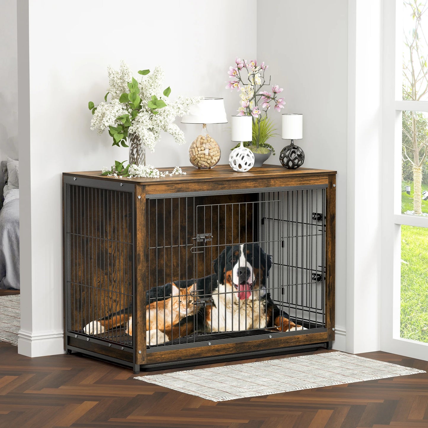 S M L 3 Sizes Dog Crate End Table Furniture Wood Metal Combine