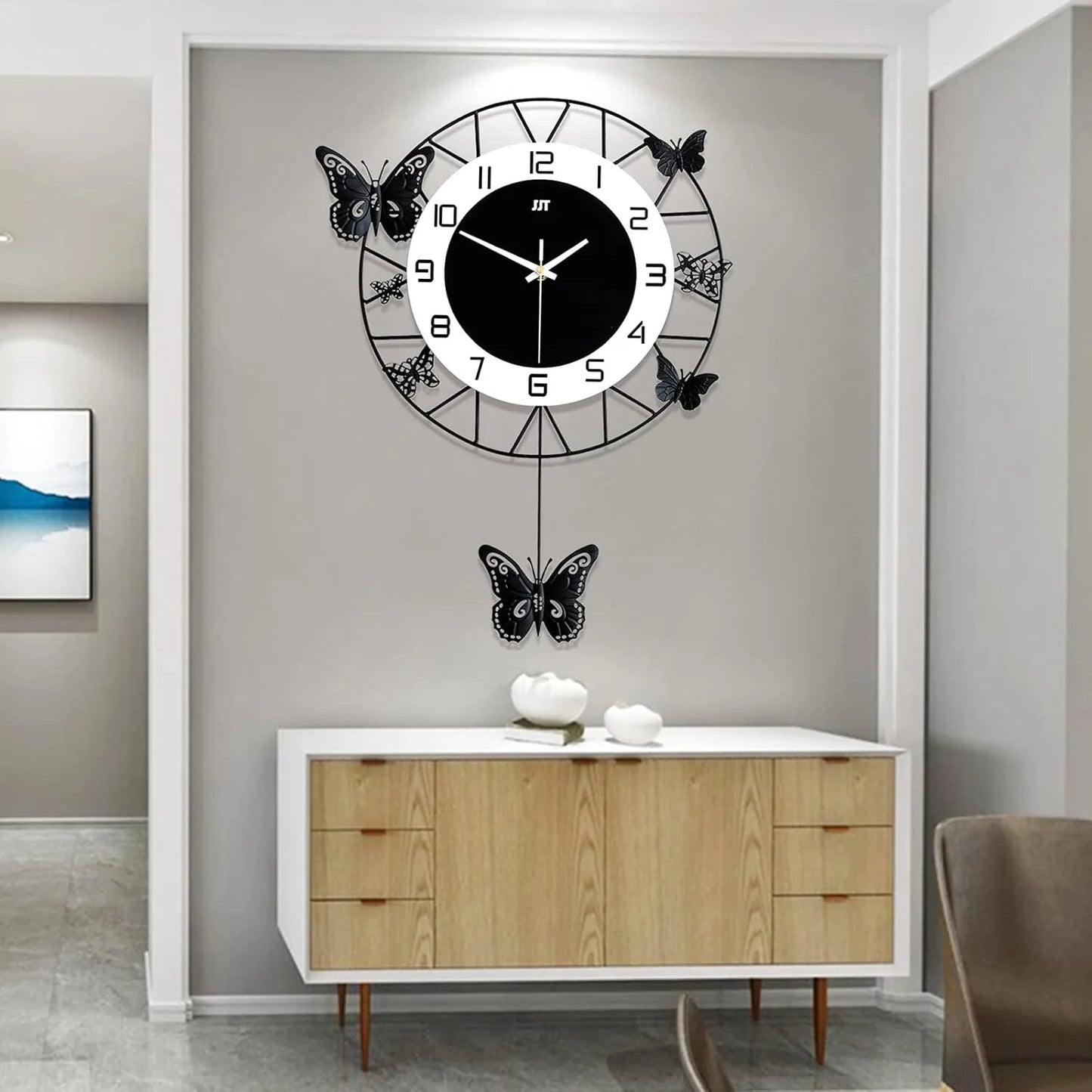 Wall Clock Metal Pointers Decorative Wall Clock Battery Operated Butterfly Wall Clock for Living Room Office Dining Room