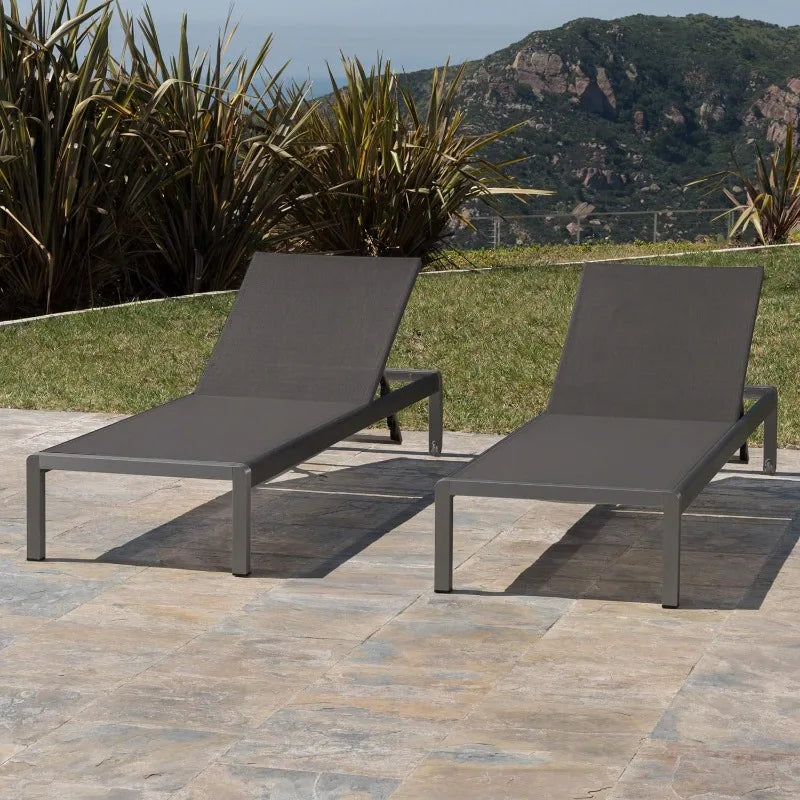 Outdoor Chaise Lounges with Mesh Seat, 2-Pcs Set