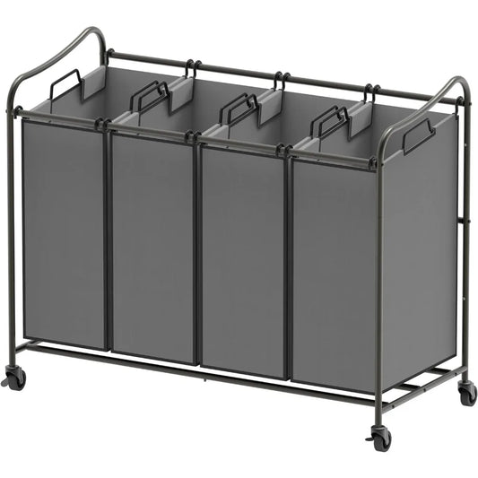 4-Bag Heavy Duty Laundry Sorter Rolling Cart,  Organizer ， Laundry Hamper ， Laundry Basket with Wheels