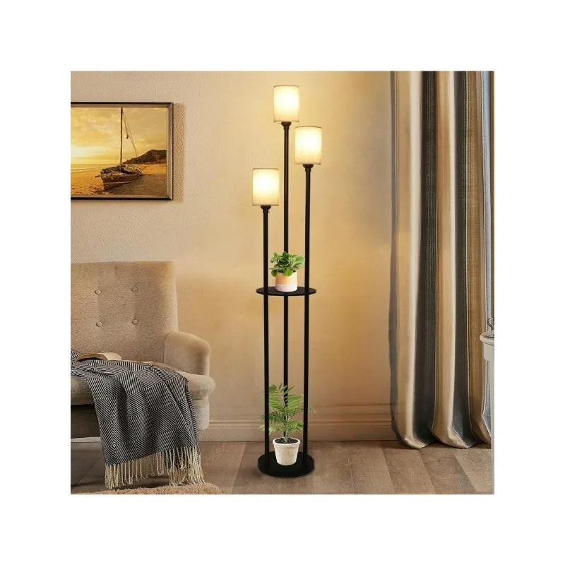 Modern Floor Lamps 3-Lights Standing Lamp with Linen Shade and Foot Switch