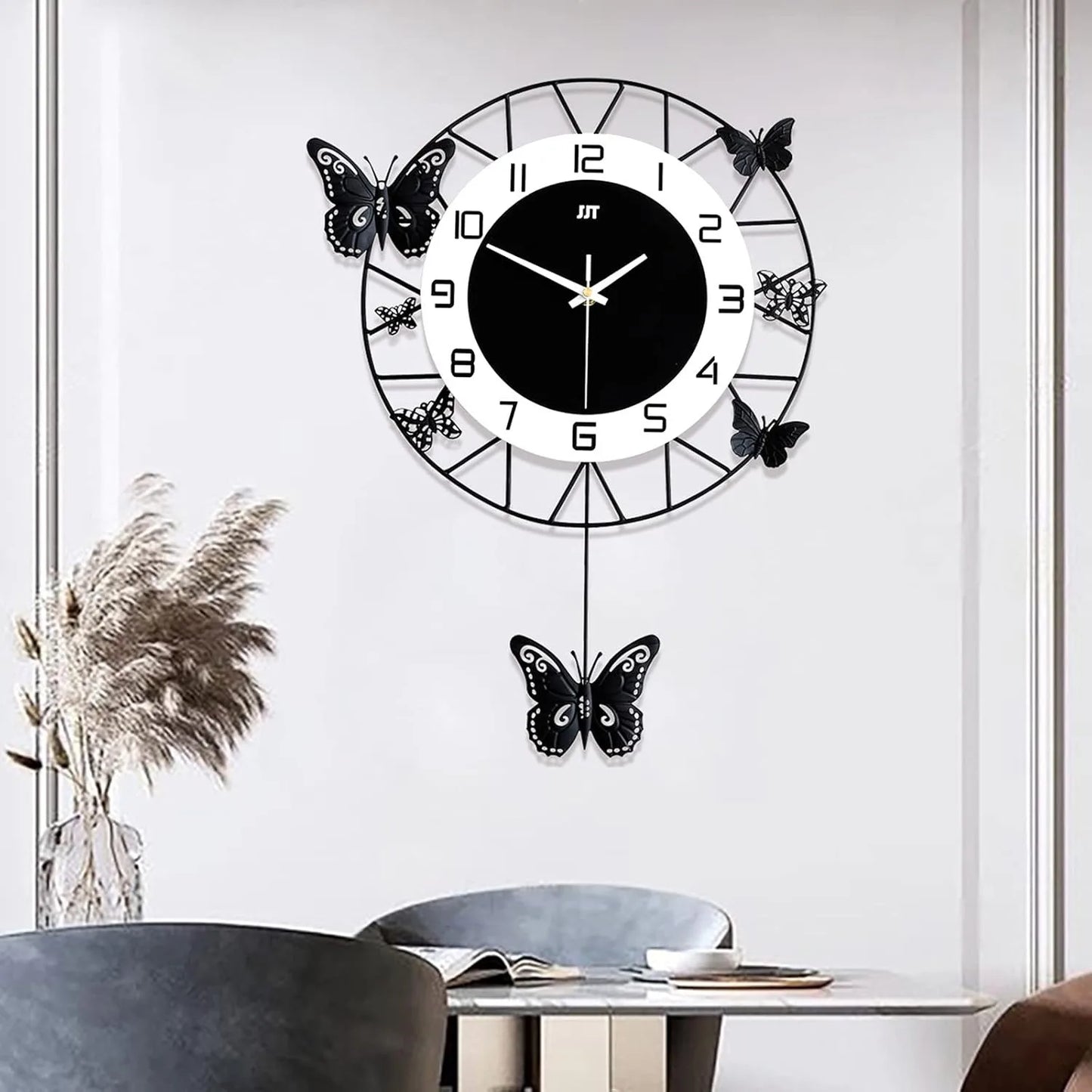 Wall Clock Metal Pointers Decorative Wall Clock Battery Operated Butterfly Wall Clock for Living Room Office Dining Room