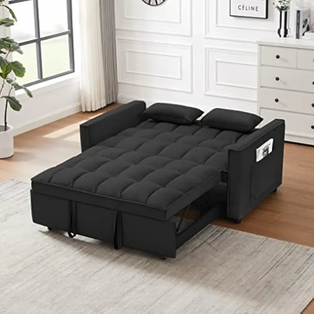 55.2'' Loveseat Fabric Convertible Sofa Bed, Black